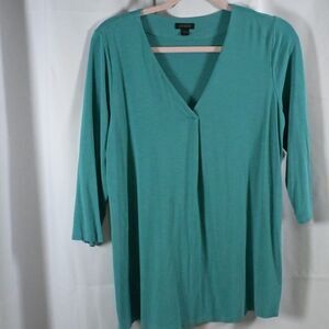 J Jill Wearever Collection Womens Medium Petite Teal V-Neck 3/4 Sleeve Blouse